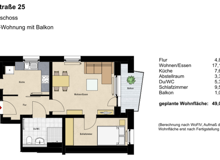 Wohnung zur Miete 505 € 2 Zimmer 49 m² 5. Geschoss frei ab 01.05.2026 Albertistr. 25 Hochfeld-Steinberg Schweinfurt 97422