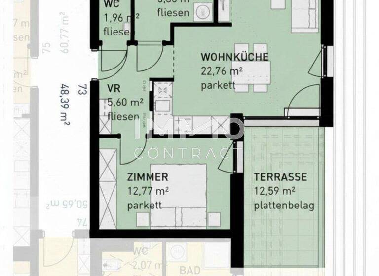 Wohnung zum Kauf - Erstbezug 325.500 € 2 Zimmer 48,4 m² 4. Geschoss Studenygasse 16 Wien 1110