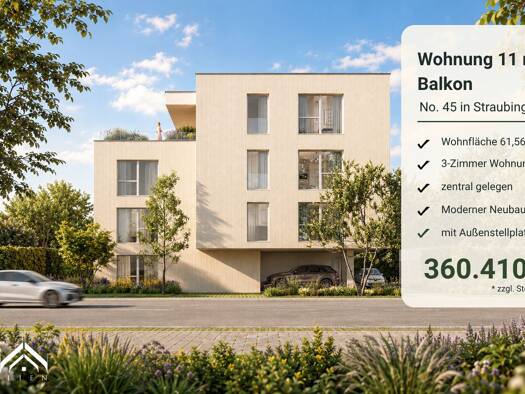 Wohnung zum Kauf - Erstbezug provisionsfrei 360.410 € 3 Zimmer 61,6 m² 2. Geschoss Straubing Straubing 94315