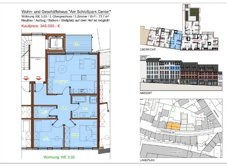 Wohnung zum Kauf - Erstbezug 347.800 € 3 Zimmer 74 m² 1. Geschoss Wittenburger Straße 25 Paulsstadt Schwerin 19053