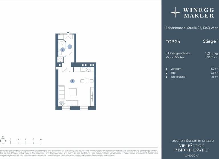 Studio zum Kauf 280.000 € 1 Zimmer 32,5 m² 3. Geschoss Schönbrunner Straße 22-24 Wien 1050