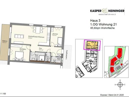 Wohnung zum Kauf provisionsfrei 469.000 € 3 Zimmer 85,6 m² Hauptstraße 82-84 Lauf 77886
