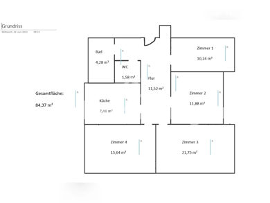 Wohnung zur Miete Tauschwohnung 1.009 € 4 Zimmer 84 m² 2. Geschoss Wandsbek Hamburg 22047
