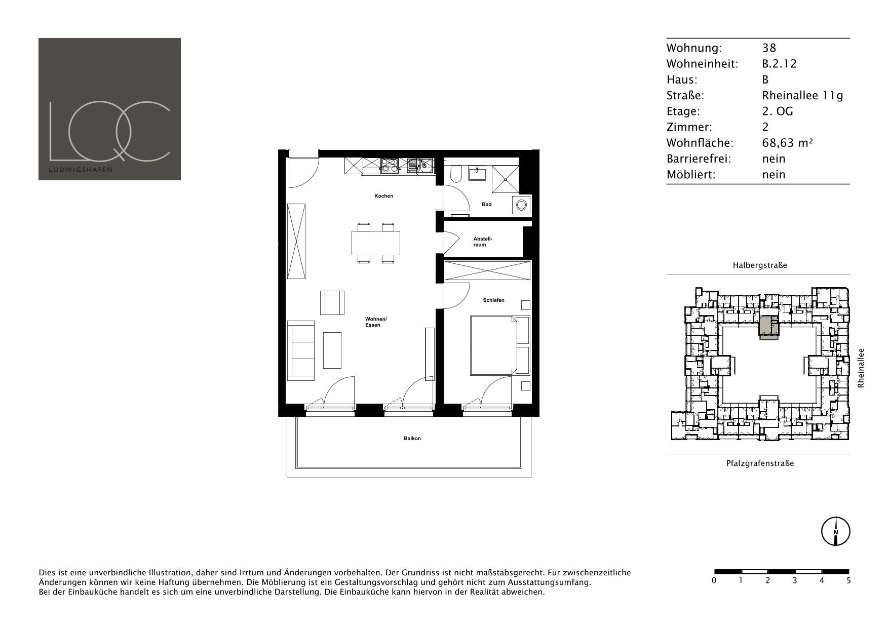 Wohnung zur Miete 840 € 2 Zimmer 68,6 m²<br/>Wohnfläche 2.<br/>Geschoss 16.02.2025<br/>Verfügbarkeit Rheinallee 11g Süd / Stadtbezirk 123 Ludwigshafen am Rhein 67061