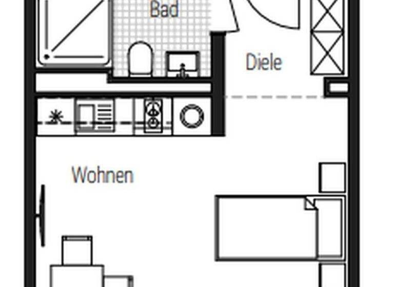 Studio zur Miete - Erstbezug 675 € 1 Zimmer 25,7 m² 1. Geschoss Steinbühler Straße 4-6 Tafelhof Nürnberg 90443