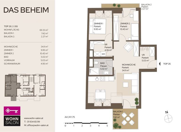 Wohnung zum Kauf - Erstbezug 565.000 € 3 Zimmer 69,2 m² 4. Geschoss Wien 1170