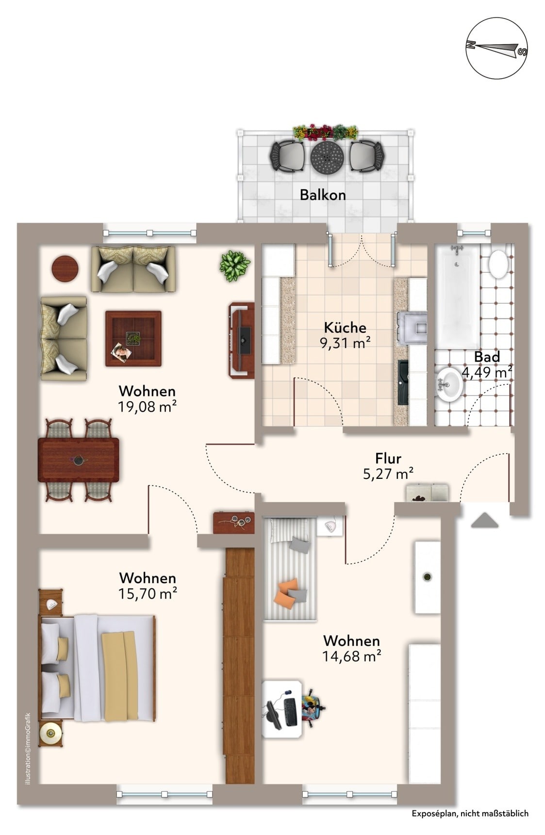 Wohnung zur Miete 504 € 3 Zimmer 68 m²<br/>Wohnfläche 2.<br/>Geschoss ab sofort<br/>Verfügbarkeit Lauestraße 6 Curiesiedlung Magdeburg 39124