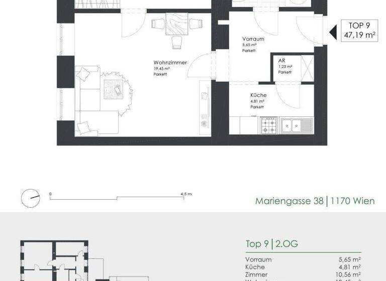 Wohnung zum Kauf 249.000 € 2 Zimmer 47,2 m² 2. Geschoss Mariengasse 38 Wien 1170