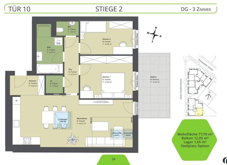 Wohnung zum Kauf 463.300 € 3 Zimmer 77,7 m² 2. Geschoss Königstetter Straße 66 - 68 Tulln an der Donau 3430