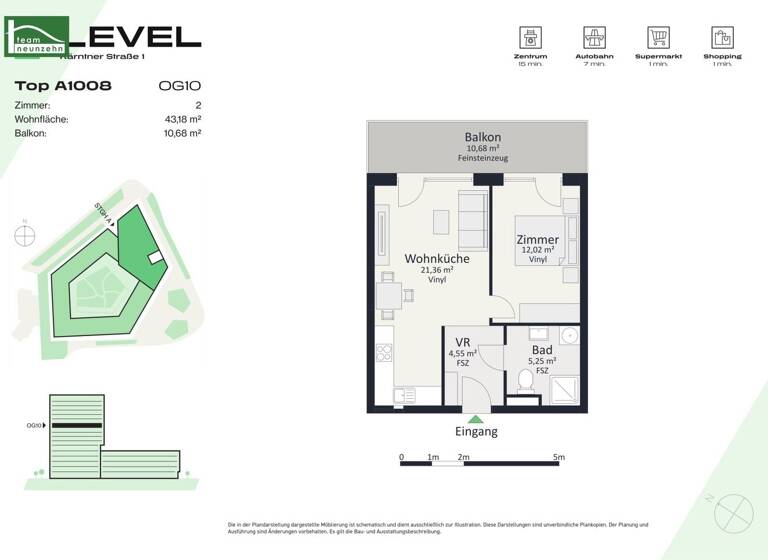 Wohnung zur Miete - Erstbezug 633 € 2 Zimmer 43,2 m² 10. Geschoss frei ab 01.05.2026 Kärntner Straße 1 Gries Graz 8020