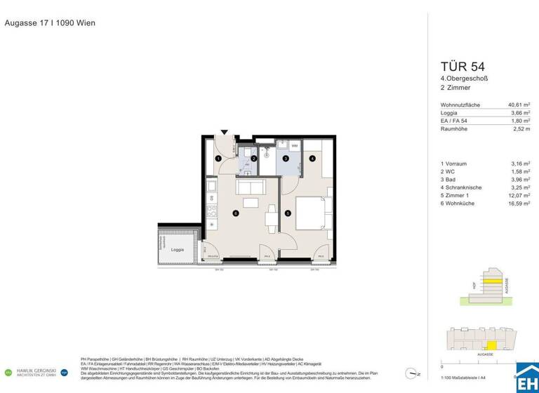 Wohnung zum Kauf - Erstbezug 428.200 € 2 Zimmer 40,6 m² 4. Geschoss Augasse Wien 1090
