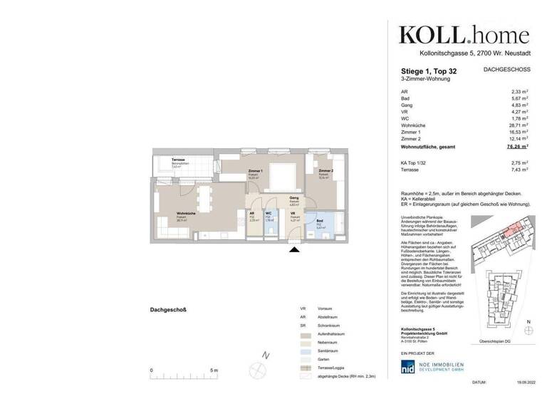 Wohnung zum Kauf - Erstbezug provisionsfrei 385.000 € 3 Zimmer 76,3 m² 4. Geschoss Kollonitschgasse 5 Wiener Neustadt 2700