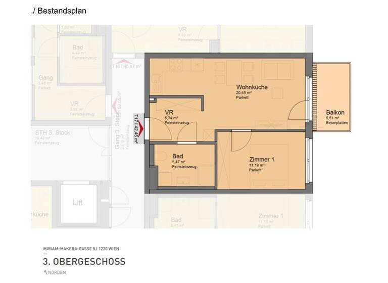 Wohnung zur Miete 769 € 2 Zimmer 3. Geschoss frei ab 01.06.2026 Miriam-Makeba-Gasse Wien 1220