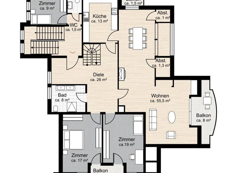 Studio zum Kauf 960.000 € 5 Zimmer 158 m²<br/>Wohnfläche 3.<br/>Geschoss Herdern Freiburg 79104