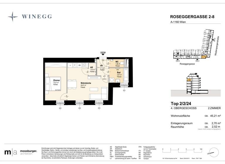 Wohnung zum Kauf - Erstbezug 284.400 € 2 Zimmer 45,2 m² 4. Geschoss Roseggergasse 2-8 Wien 1160
