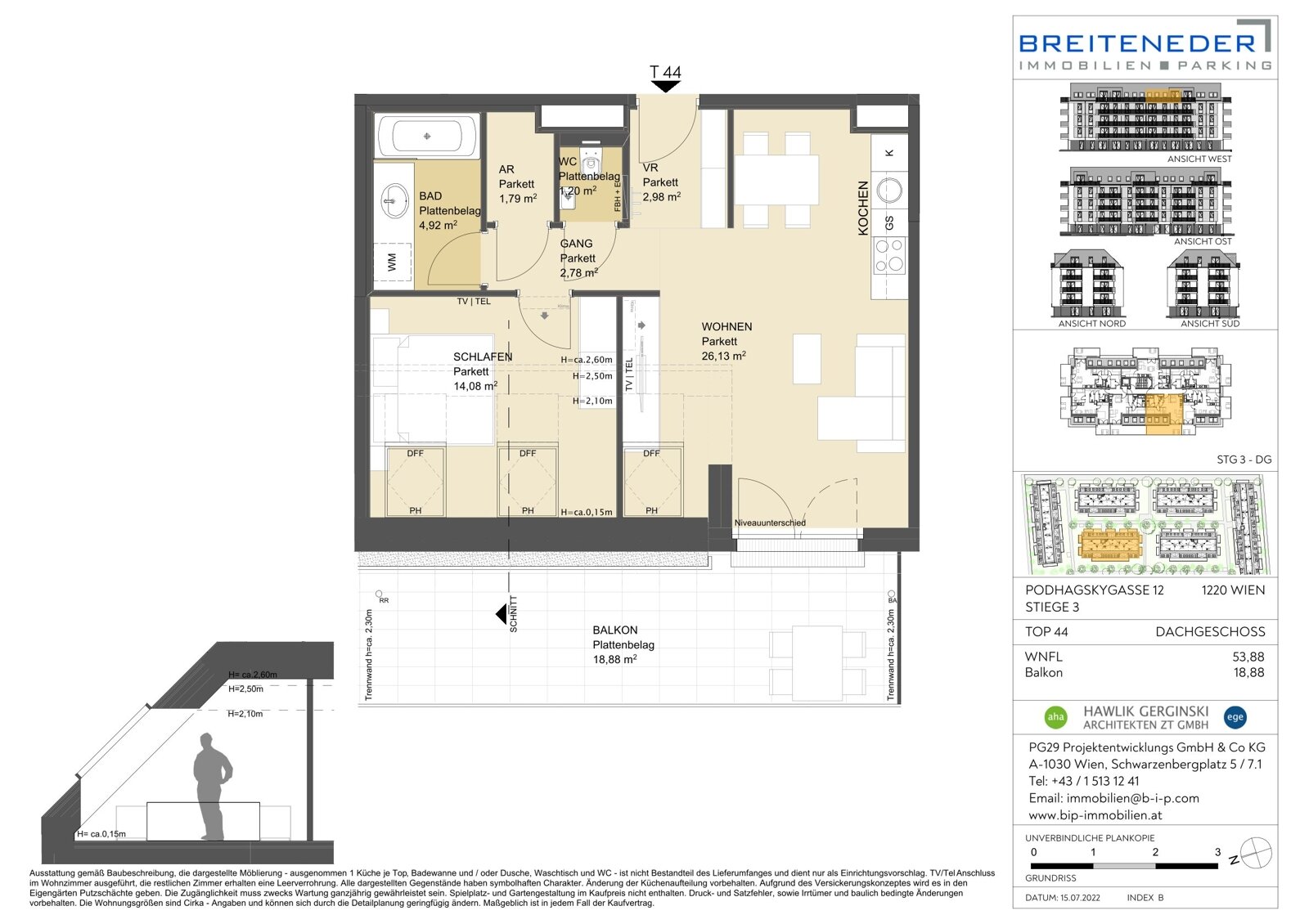 Wohnung zur Miete 982 € 2 Zimmer 53,9 m²<br/>Wohnfläche 4.<br/>Geschoss ab sofort<br/>Verfügbarkeit Podhagskygasse 12 Wien 1220