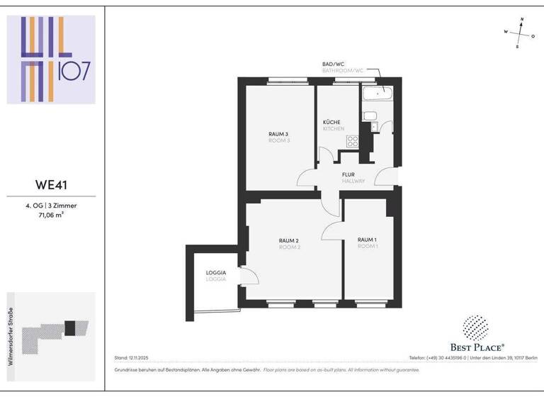 Wohnung zum Kauf provisionsfrei 448.000 € 3 Zimmer 71,1 m² 4. Geschoss Wilmersdorfer Straße 107c Charlottenburg Berlin 10629
