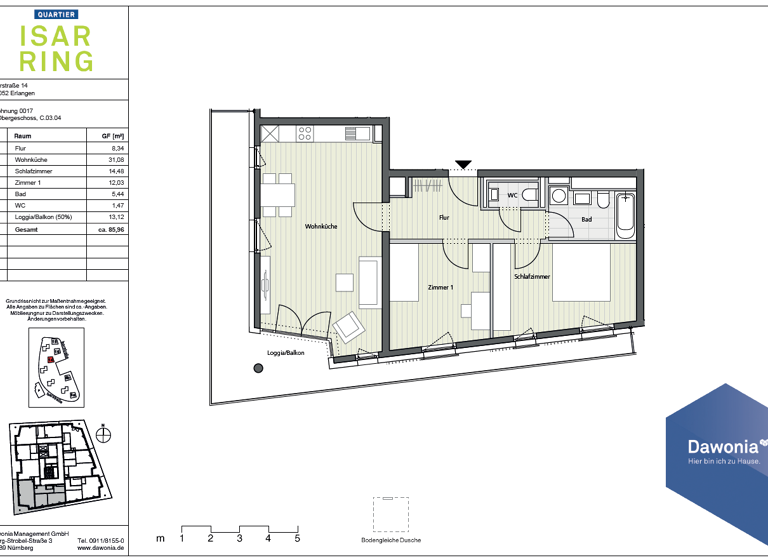Wohnung zur Miete 1.189 € 3 Zimmer 86 m² 3. Geschoss frei ab 01.06.2026 Isarstr. 14 Anger Erlangen 91052