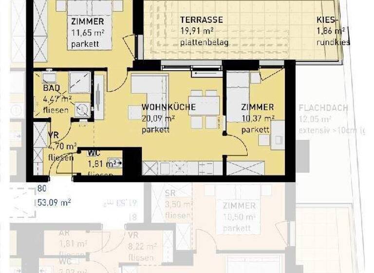 Terrassenwohnung zum Kauf - Erstbezug 407.000 € 3 Zimmer 53,1 m² Wien 1110