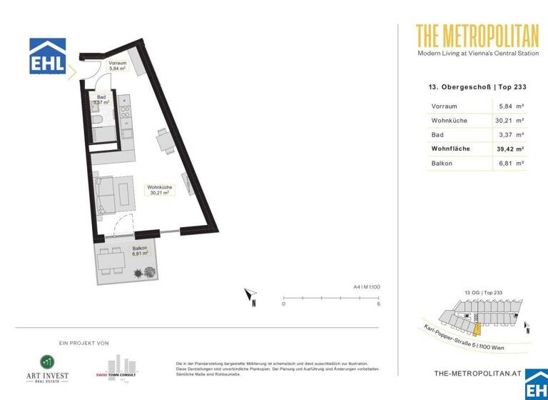 Studio zur Miete 673 € 1 Zimmer 39,4 m² 13. Geschoss Wien 1100