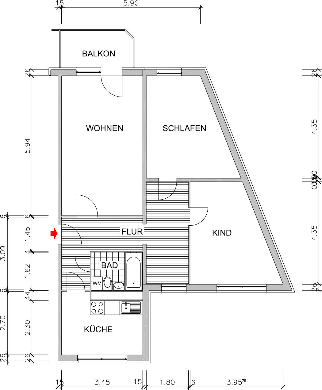 Wohnung zur Miete 411 € 3 Zimmer 76,6 m²<br/>Wohnfläche 5.<br/>Geschoss Friedrich-Viertel-Str. 90 Hutholz 640 Chemnitz 09123