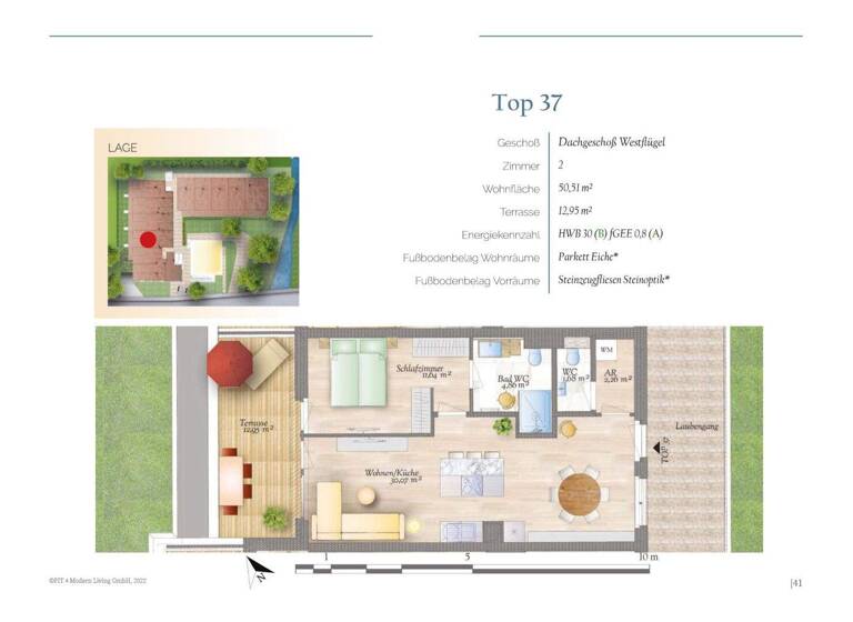 Terrassenwohnung zur Miete - Erstbezug 710 € 2 Zimmer 50,5 m² Pitten 2823