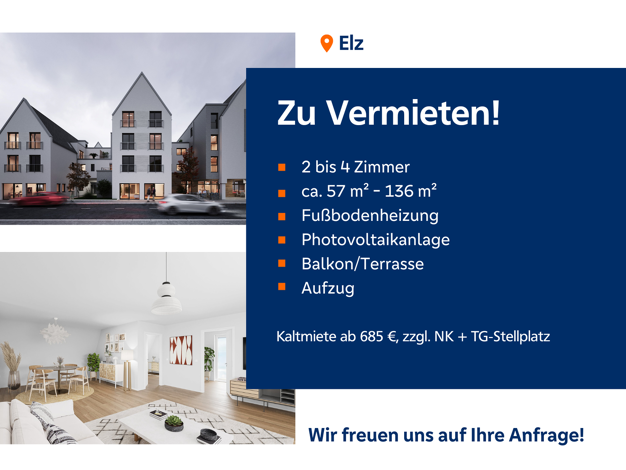 Wohnung zur Miete - Erstbezug 685 € 2 Zimmer 57 m² frei ab 01.11.2025 Elz 65604