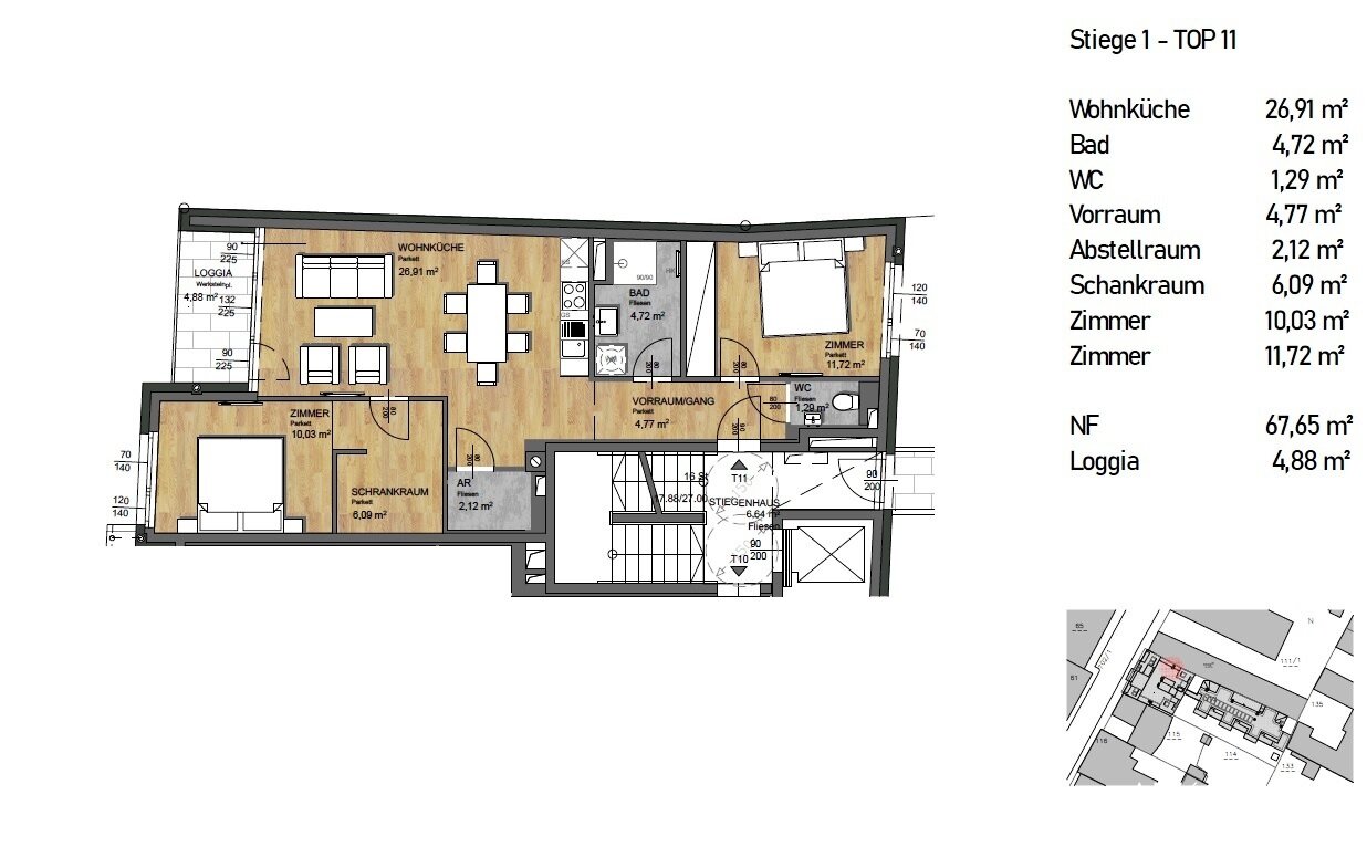 Wohnung zum Kauf 422.600 € 3 Zimmer 67,3 m²<br/>Wohnfläche 2.<br/>Geschoss Wien 1210