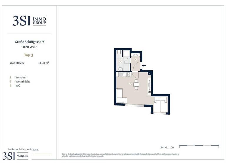 Studio zum Kauf - Erstbezug 275.000 € 1 Zimmer 31,3 m² 2. Geschoss Große Schiffgasse 9 Wien 1020