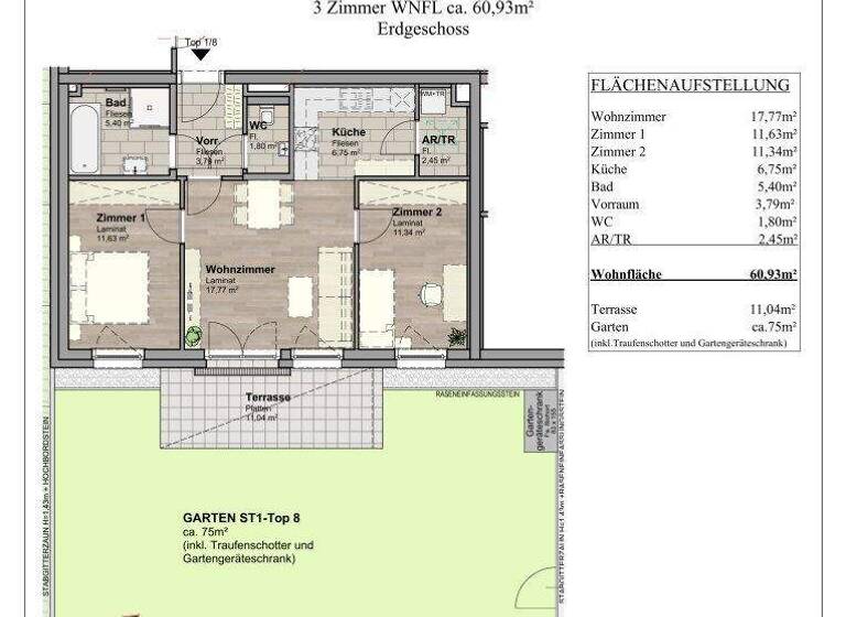 Wohnung zur Miete 1.019 € 3 Zimmer 60,9 m² EG Unterwaltersdorf 2442