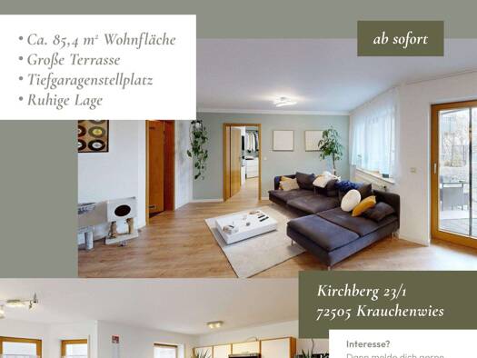 Terrassenwohnung zur Miete 850 € 2,5 Zimmer 85 m² Geschoss 1/4 frei ab 01.10.2026 Krauchenwies Krauchenwies 72505