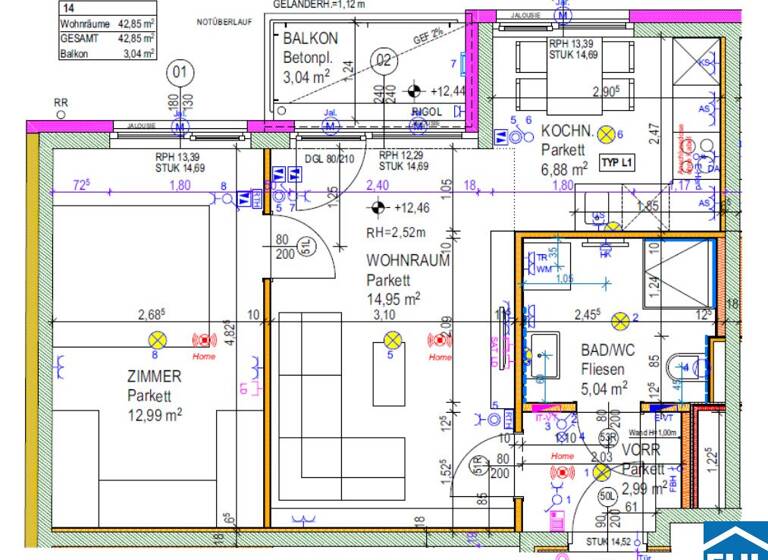 Wohnung zur Miete 754 € 2 Zimmer 42,9 m² 4. Geschoss frei ab sofort Leebgasse 60 Wien 1100