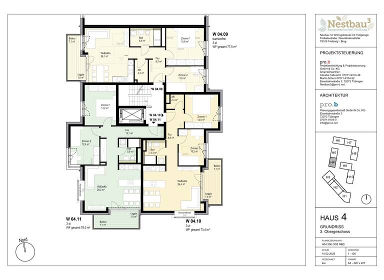 Wohnung zum Kauf provisionsfrei 491.000 € 3 Zimmer 73,4 m²<br/>Wohnfläche 3.<br/>Geschoss ab sofort<br/>Verfügbarkeit Brühl Freiburg im Breisgau 79106