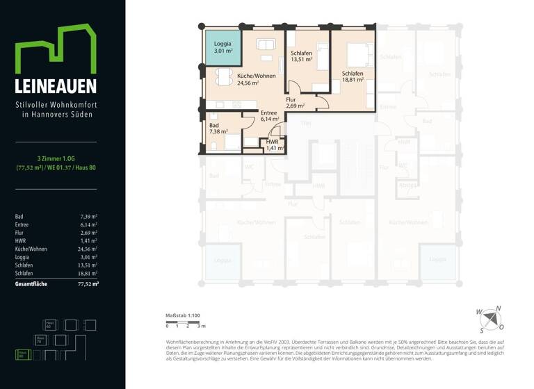 Wohnung zum Kauf - Neubau provisionsfrei 434.112 € 3 Zimmer 77,5 m²<br/>Wohnfläche 1.<br/>Geschoss Hildesheimer Straße 432 Wülfel Hannover 30519