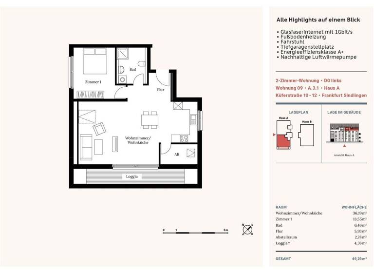 Wohnung zum Kauf 379.000 € 2 Zimmer 69,3 m² Küferstr. 10 Sindlingen Frankfurt am Main / Sindlingen 65931