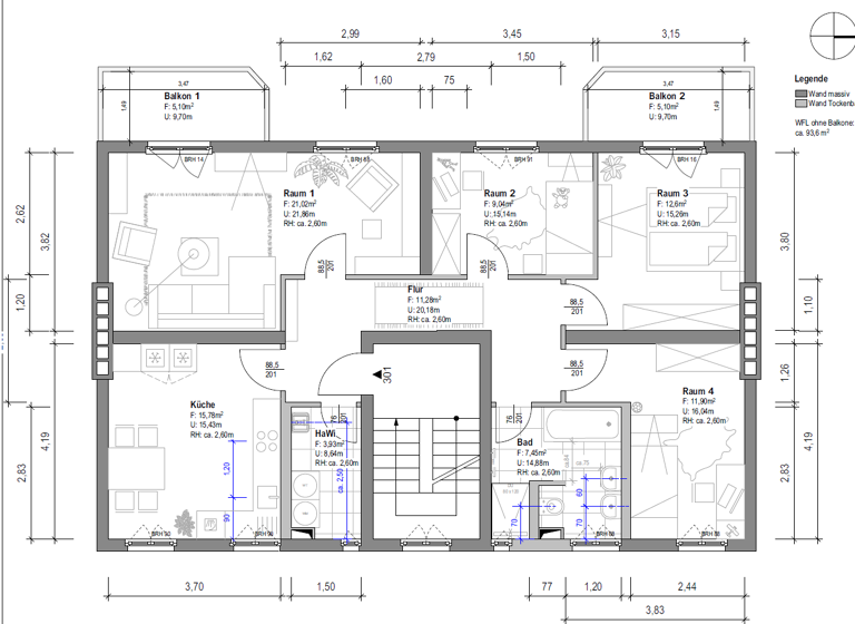Wohnung zur Miete 961 € 4 Zimmer 96,1 m² 2. Geschoss Blankenburger Str. 5 Lemsdorf Magdeburg 39118