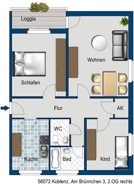 Wohnung zur Miete 662,44 € 3 Zimmer 69,7 m²<br/>Wohnfläche 2.<br/>Geschoss 28.09.2024<br/>Verfügbarkeit Am Brünnchen 3 Metternich 9 Koblenz 56072