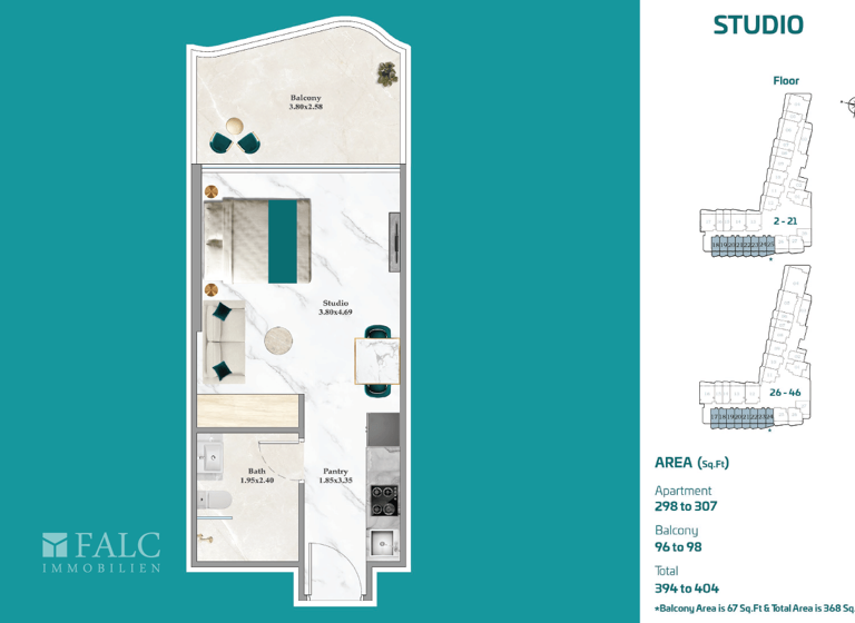 Studio zum Kauf - Erstbezug provisionsfrei 326.500 € 1 Zimmer 36,7 m²