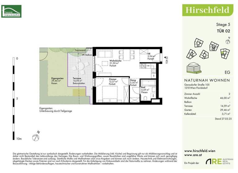 Wohnung zum Kauf - Erstbezug provisionsfrei 258.700 € 2 Zimmer 46 m² EG Gerasdorfer Straße 105 Wien 1210