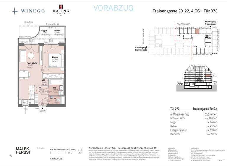 Wohnung zum Kauf - Erstbezug 291.300 € 2 Zimmer 39,8 m² 4. Geschoss Traisengasse 20-22 Wien 1200