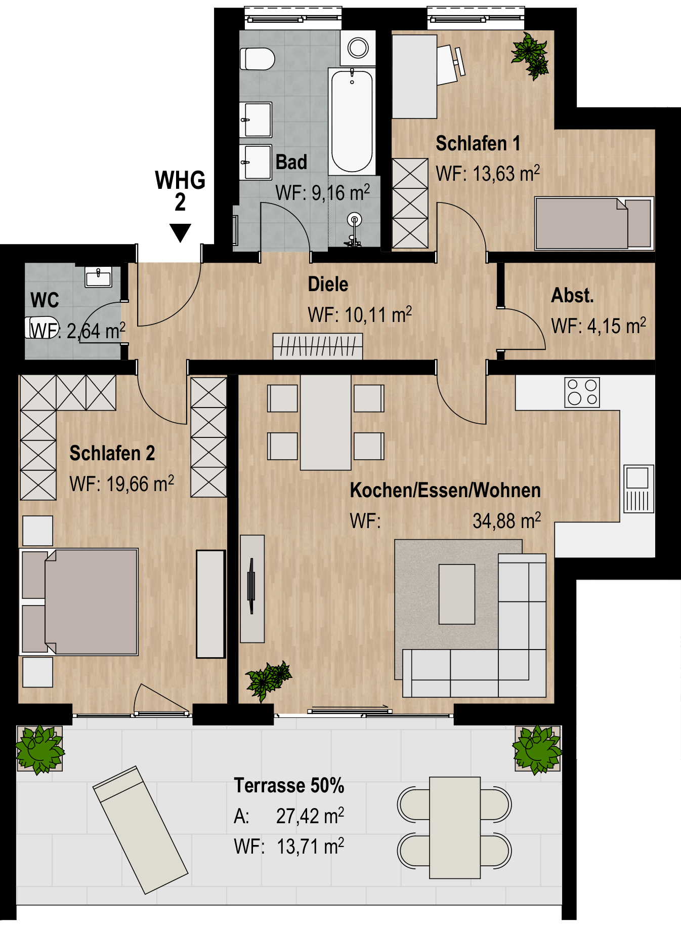 Terrassenwohnung zum Kauf 485.730 € 3 Zimmer 107,9 m²<br/>Wohnfläche EG<br/>Geschoss Abenberg Abenberg 91183