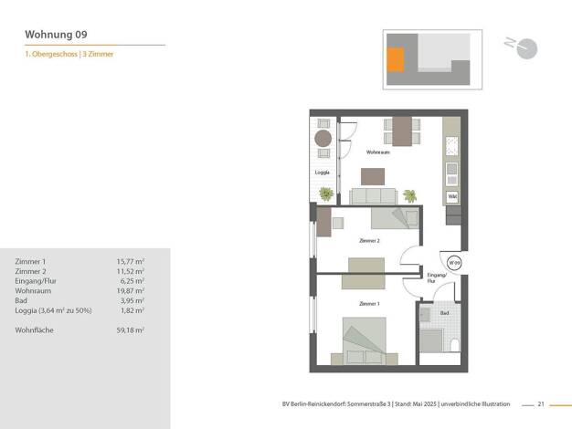 Wohnung zum Kauf - Erstbezug provisionsfrei 405.000 € 3 Zimmer 59,2 m² 1. Geschoss Sommerstraße 3 Reinickendorf Berlin 13409