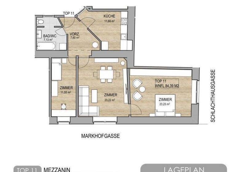 Wohnung zum Kauf 375.000 € 3 Zimmer 84,4 m² Markhofgasse Wien 1030