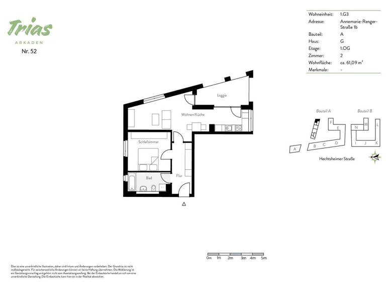 Wohnung zur Miete 1.080 € 2 Zimmer 61,1 m² 1. Geschoss frei ab 01.06.2026 Annemarie-Renger-Straße 1b Oberstadt Mainz 55130