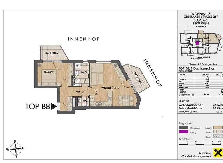 Wohnung zur Miete - Erstbezug 730 € 2 Zimmer 49,5 m² 1. Geschoss frei ab 15.04.2026 Oberlaaer Straße 217 Wien 1100