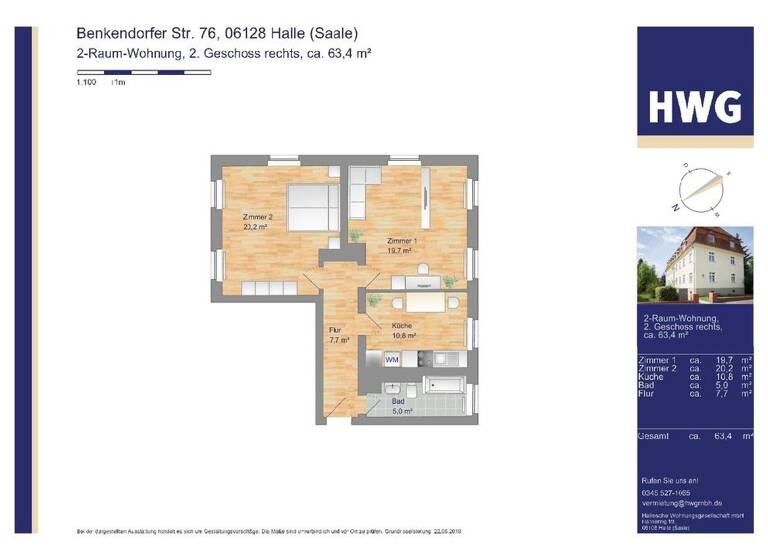 Wohnung zur Miete 440 € 2 Zimmer 63,3 m² 2. Geschoss Benkendorfer Straße 76 Gesundbrunnen Halle 06128