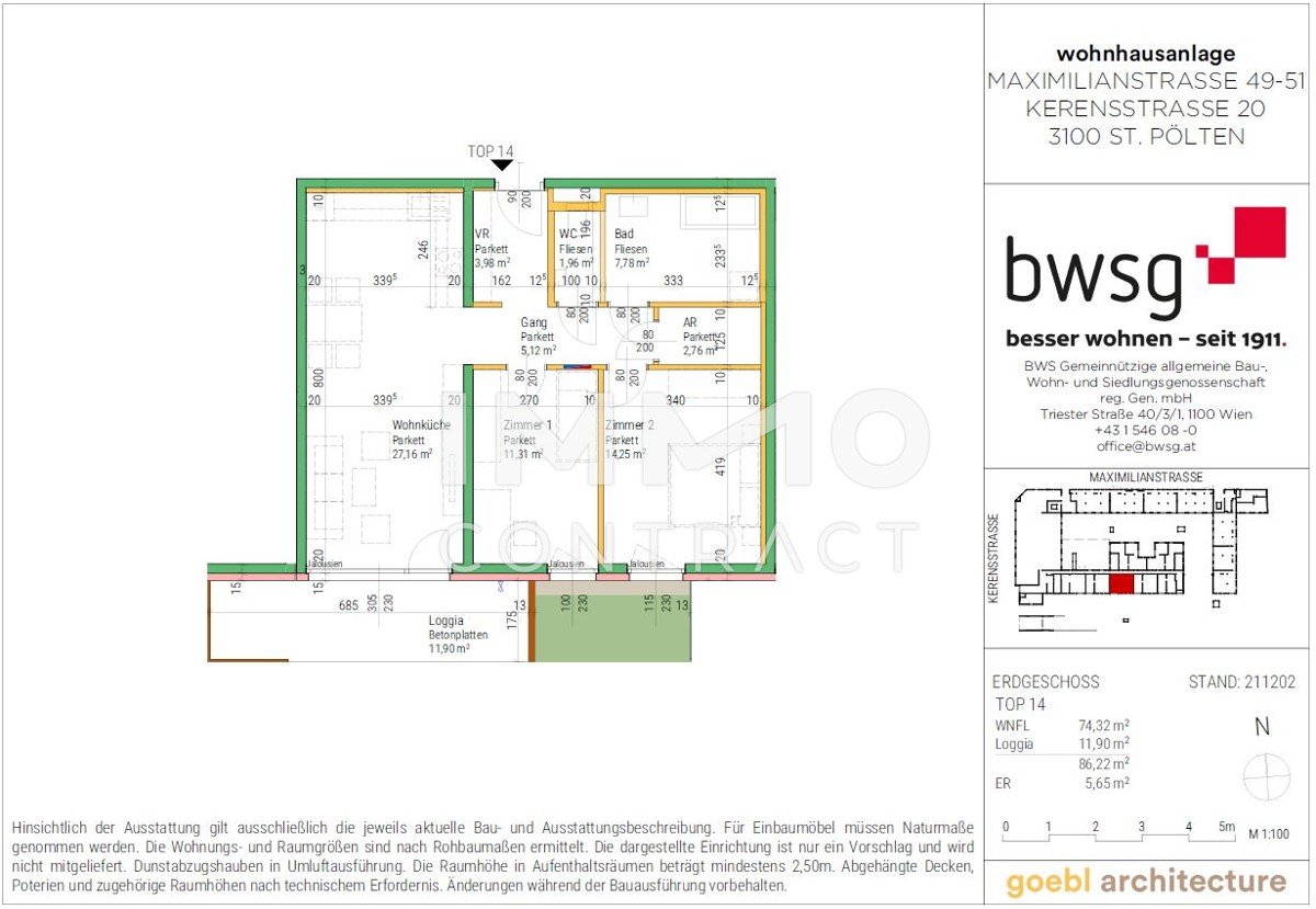 Wohnung zum Kauf 262.344 € 3 Zimmer 74,3 m²<br/>Wohnfläche EG<br/>Geschoss St. Pölten St.Pölten 3100