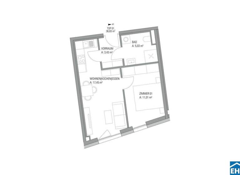 Wohnung zur Miete 400 € 2 Zimmer 36,8 m² EG frei ab sofort Grenadiergasse Gries Graz 8020