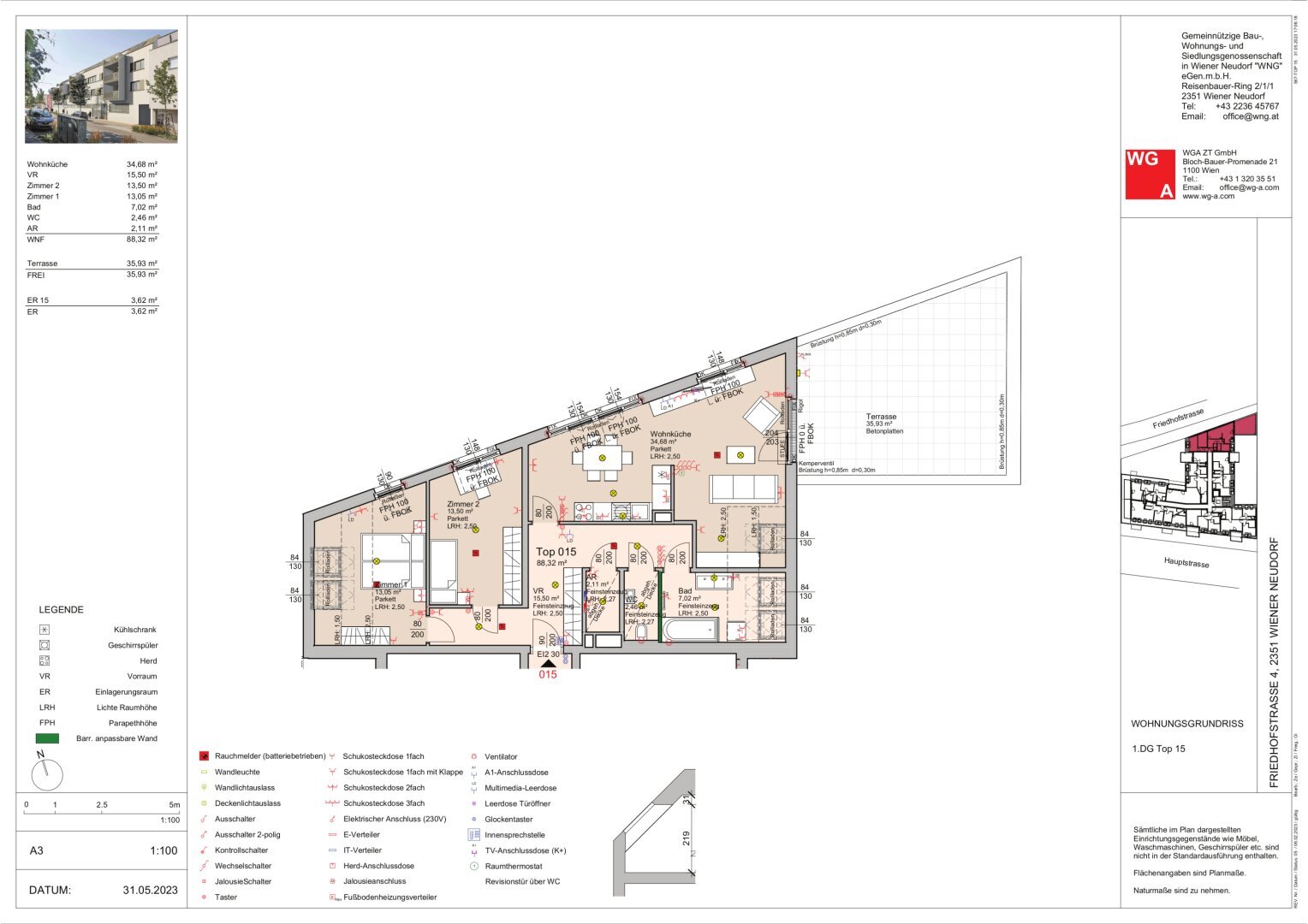 Wohnung zur Miete 1.880 € 3 Zimmer 88,3 m²<br/>Wohnfläche 3.<br/>Geschoss ab sofort<br/>Verfügbarkeit Wiener Neudorf 2351