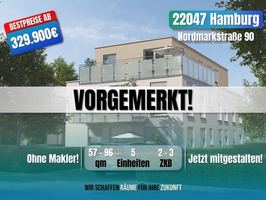 Terrassenwohnung zum Kauf provisionsfrei 329.900 € 2 Zimmer 57 m² frei ab 30.06.2027 Nordmarkstraße 90 Tonndorf Wandsbek 22047